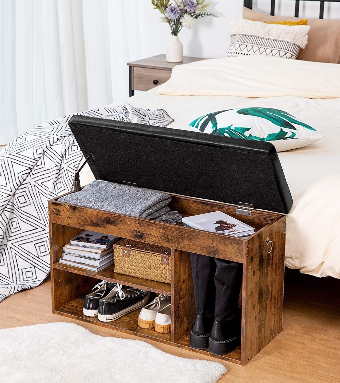 Shoe Storage Bench with Padded Cushion & Adjustable Shelf - Entryway & Living Room, Storage Cabinets & Locke - photo 7