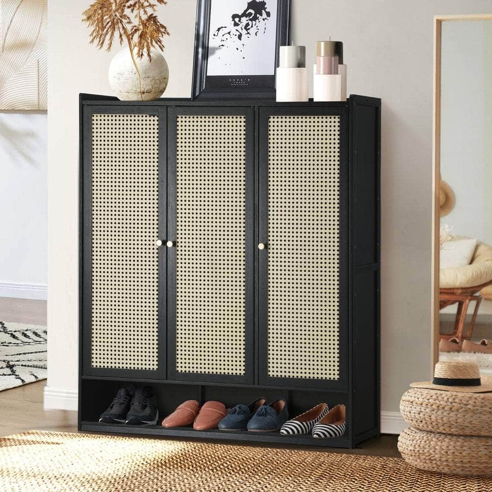 Shoe Storage Cabinet 3 Doors Rattan Style