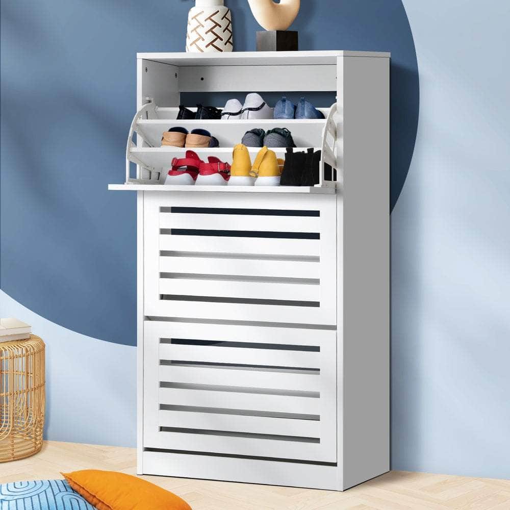 Shoes Rack Shoe Storage Cabinet Organiser Shelf 3 Doors 45 Pairs White/Wooden