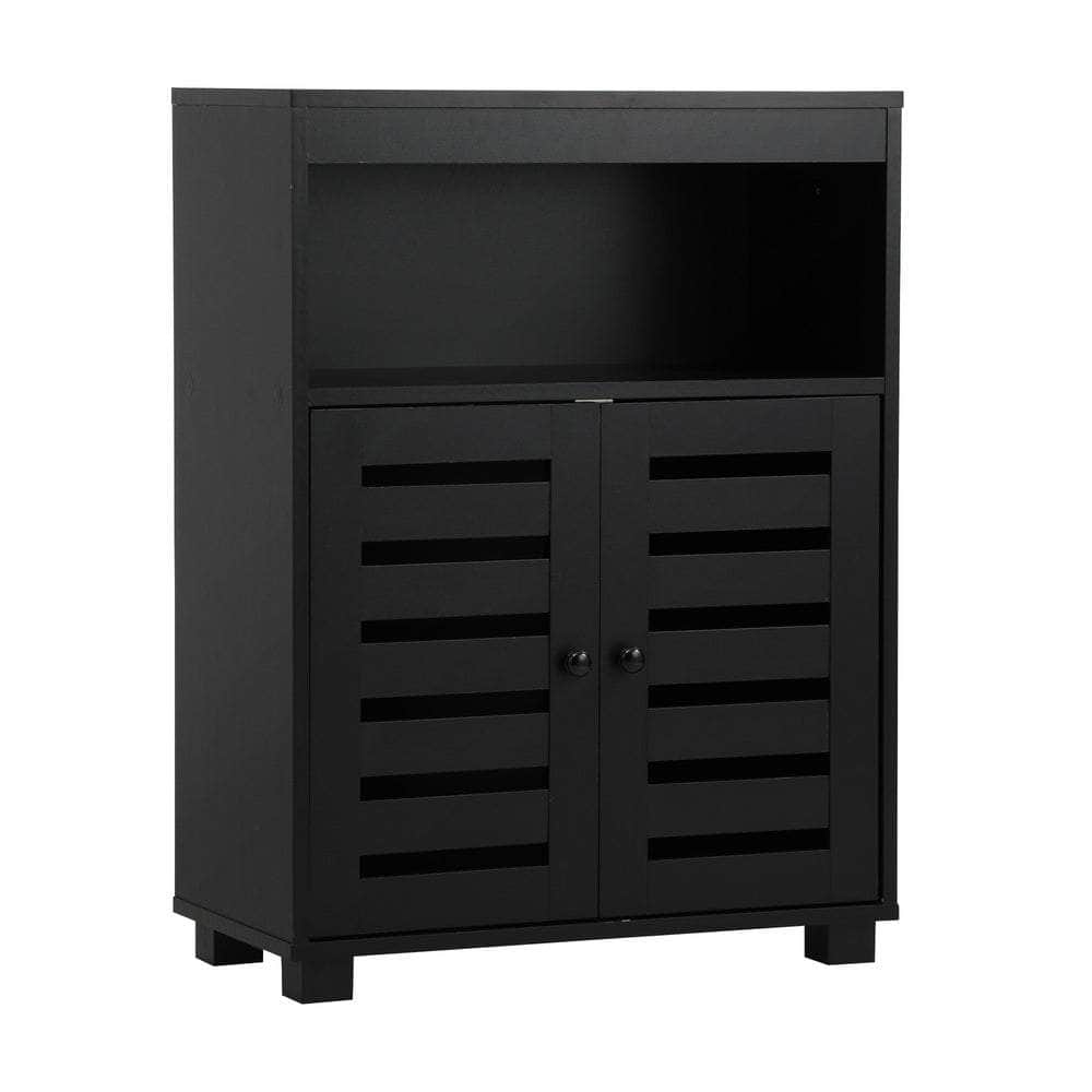 Shoes Storage Cabinet 2 Doors Black White Natural