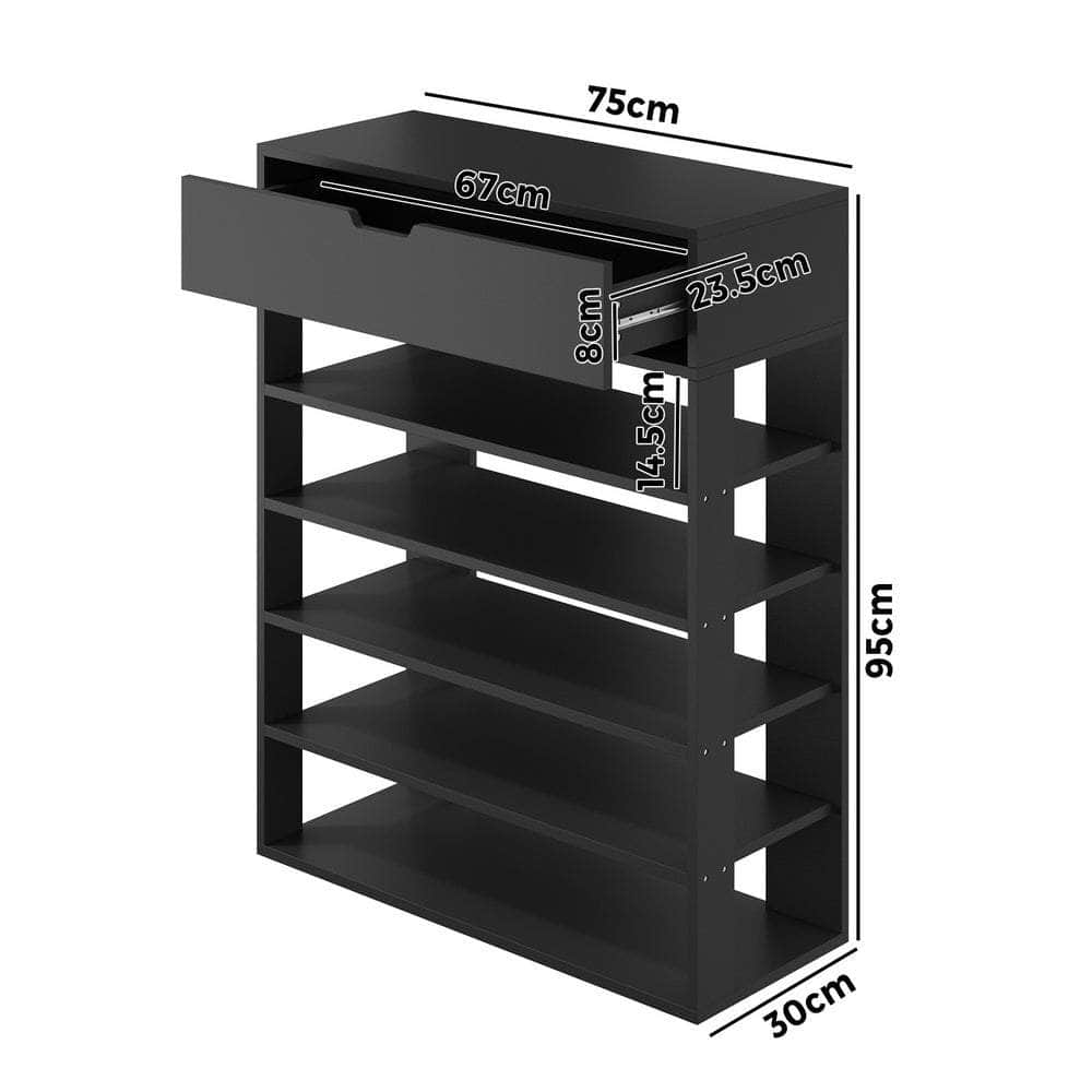 Shoes Storage Rack 5-tier Shelves with Drawer Black/Natural/White