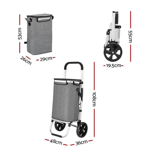 Shopping Trolley Cart 45Kg Foldable Grey