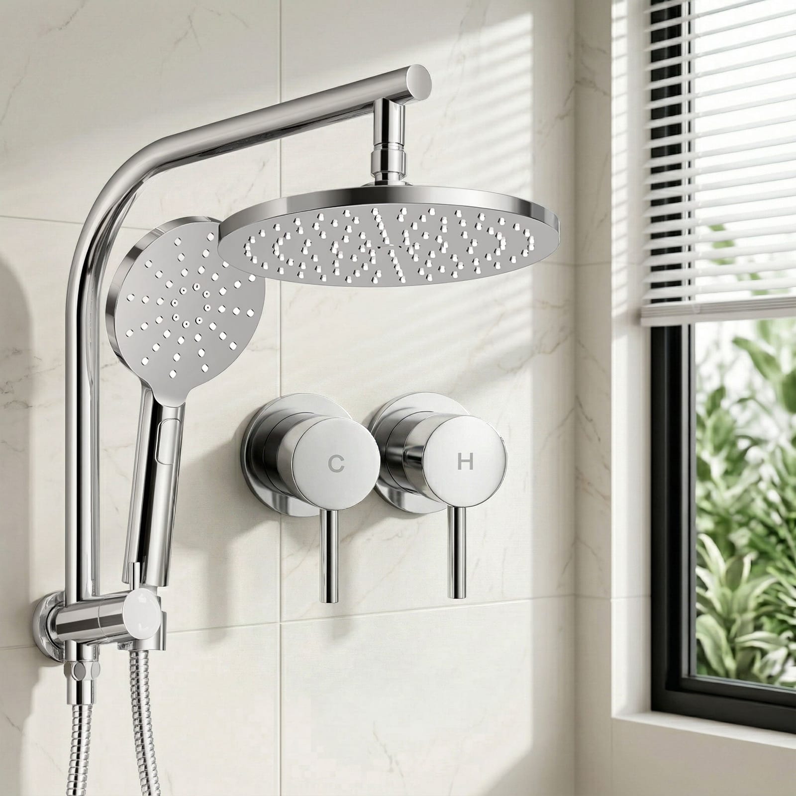 9 Inch Rain Shower Head Set Handheld Chrome | Simpledeals