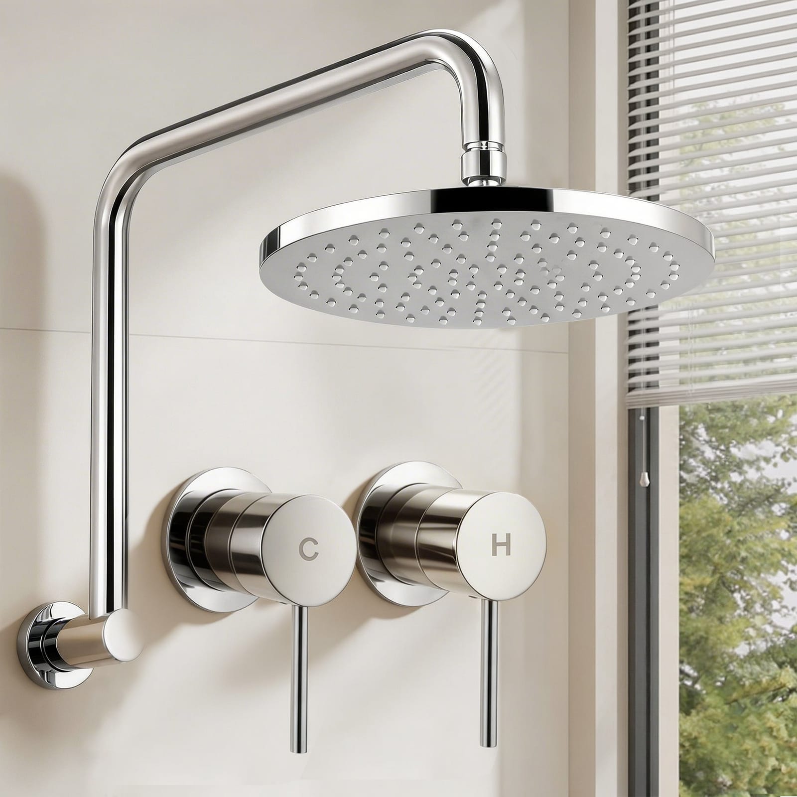 9 Inch Rain Shower Head Wall Tap Set Silver | Simpledeals