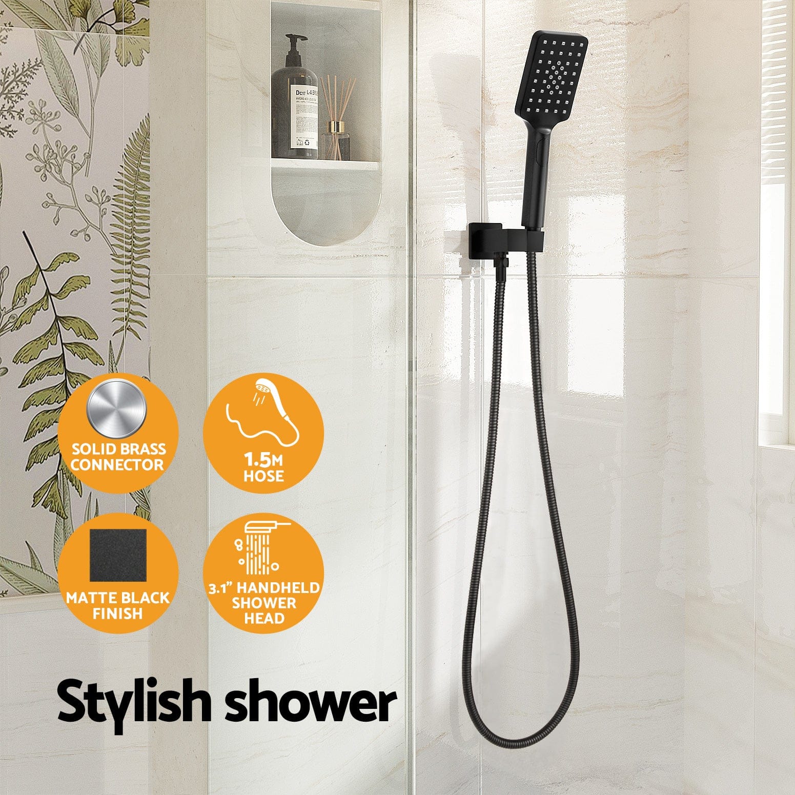 Handheld Shower Head Holder 3.1'' High Pressure Black/Silver, Shower Heads & Screens - photo 15