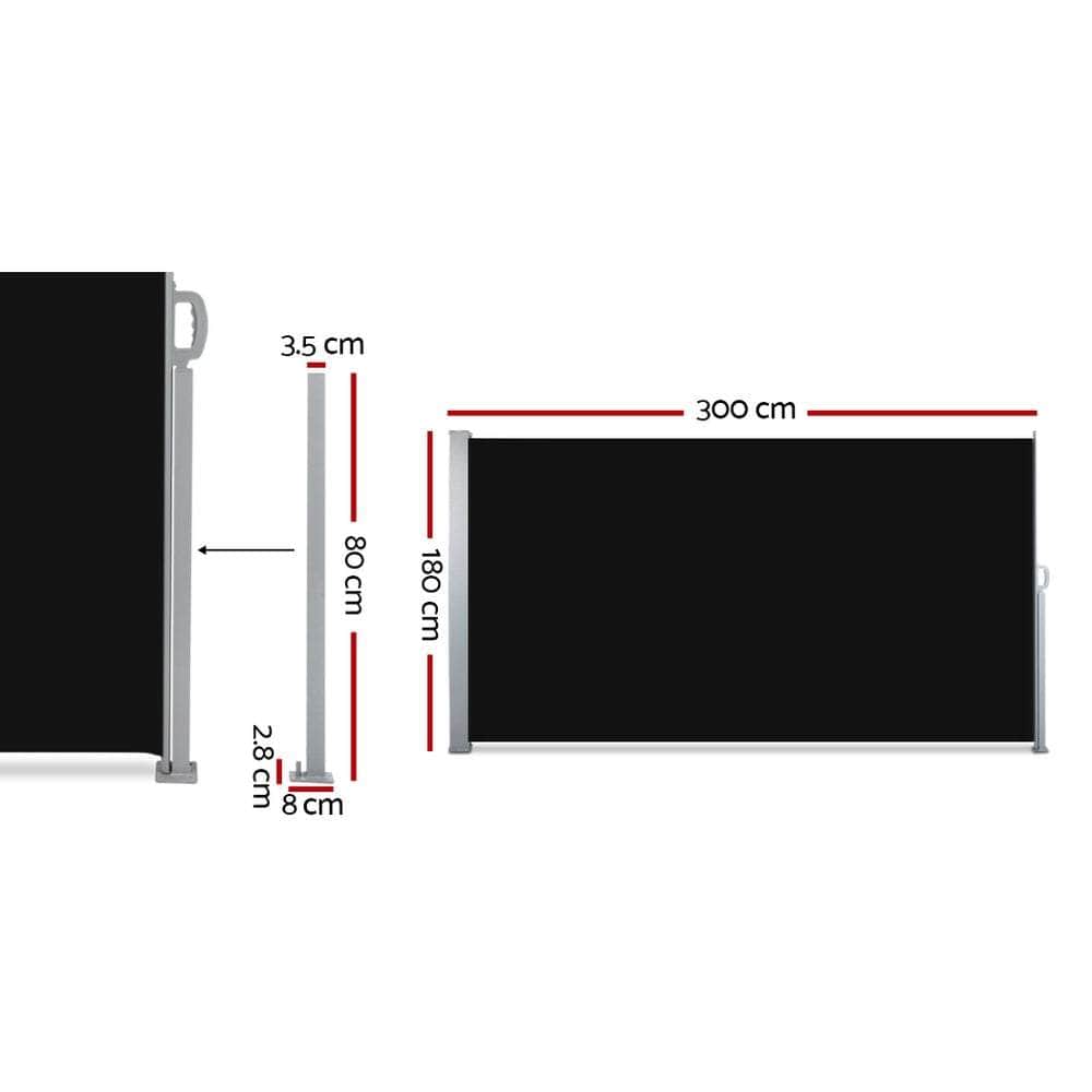Side Awning Outdoor Blinds Sun Shade Retractable Screen 1.8X3M Bk