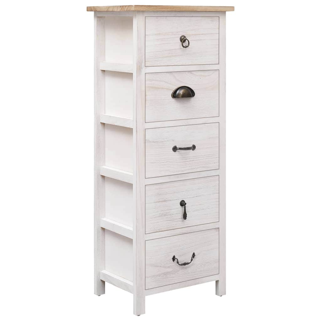 Side Cabinet 5 Drawers Paulownia wood White