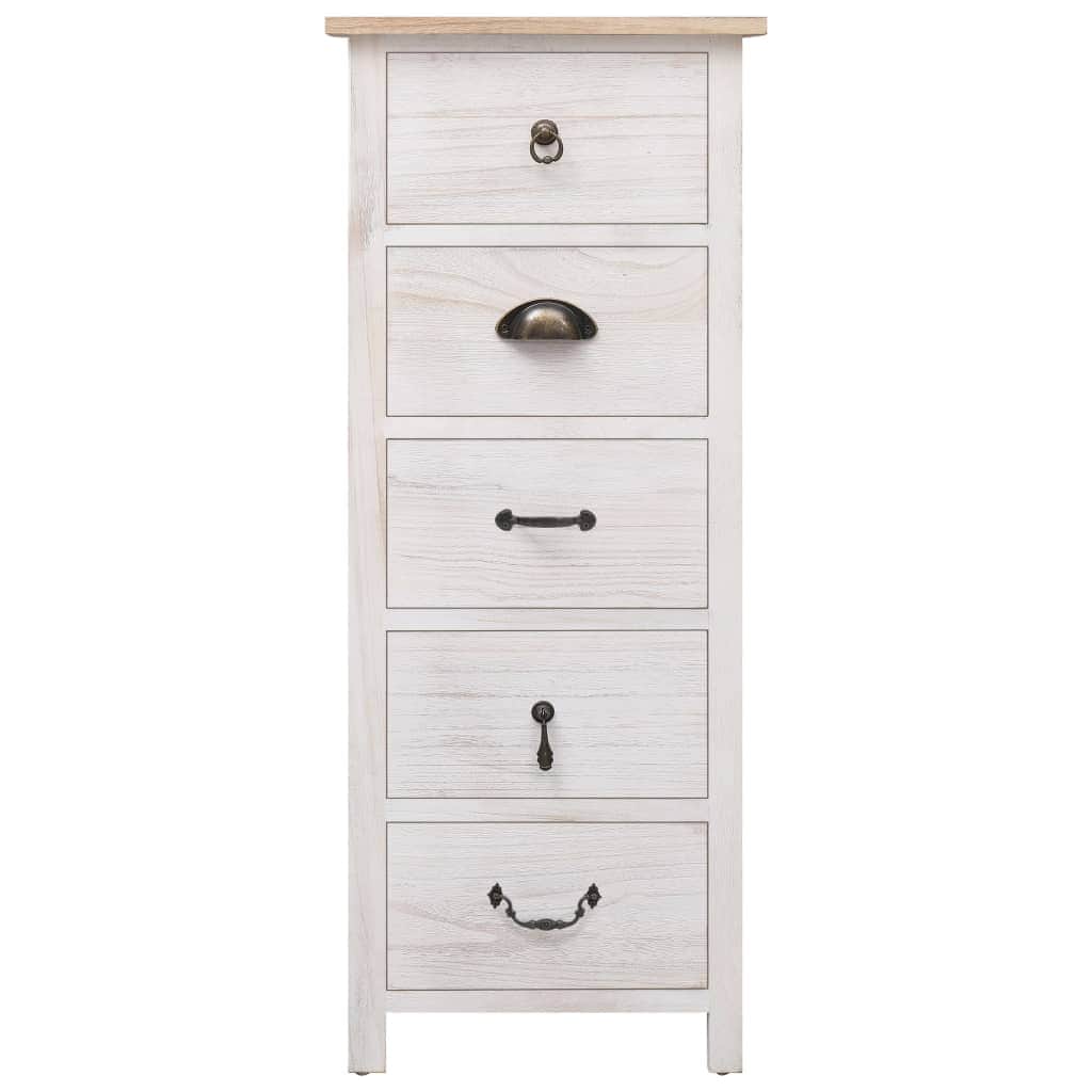 Side Cabinet 5 Drawers Paulownia wood White