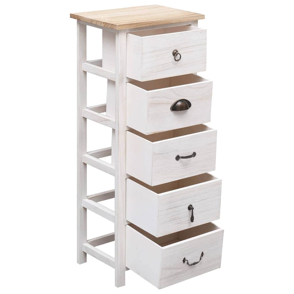 Side Cabinet 5 Drawers Paulownia wood White