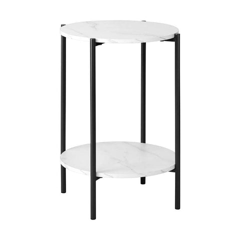 Side End Table Coffee Sofa Bedside Nightstand Round Dual-Tier Marble