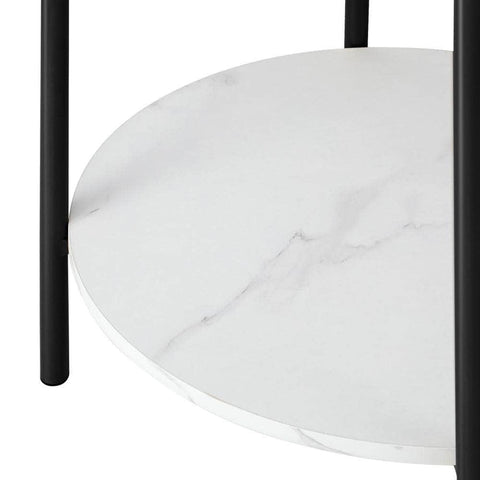 Side End Table Coffee Sofa Bedside Nightstand Round Dual-Tier Marble