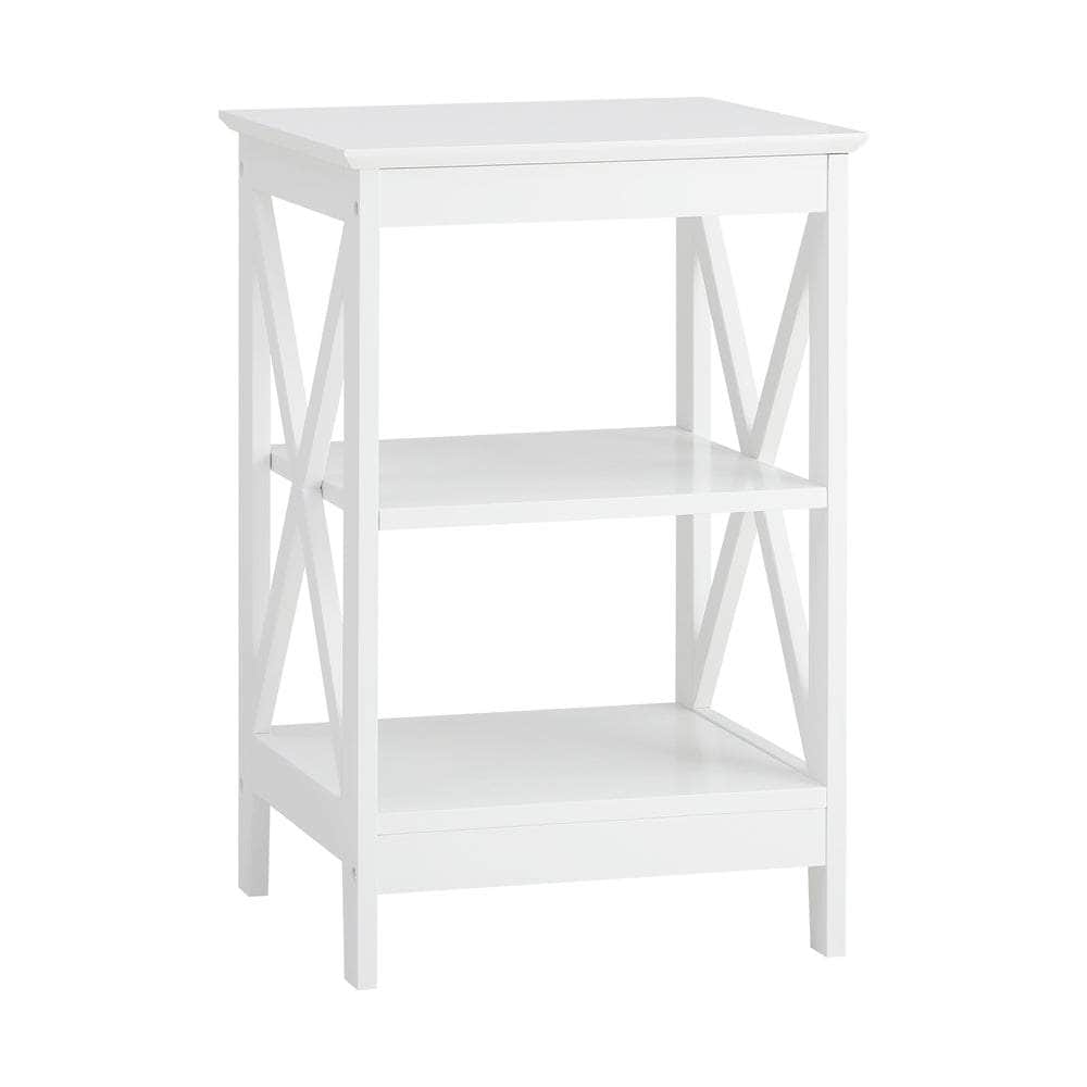 Side Table 3-tier Shelf X-Structured Sides Black