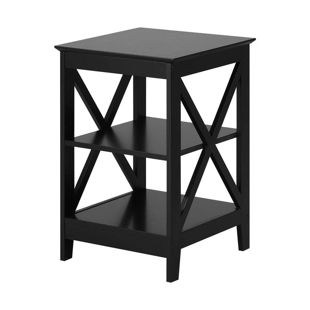 Side Table 3-tier Shelf X-Structured Sides Black