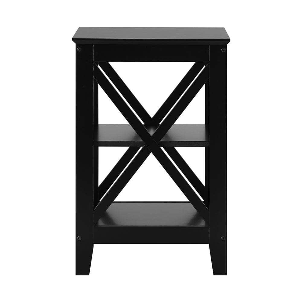 Side Table 3-tier Shelf X-Structured Sides Black