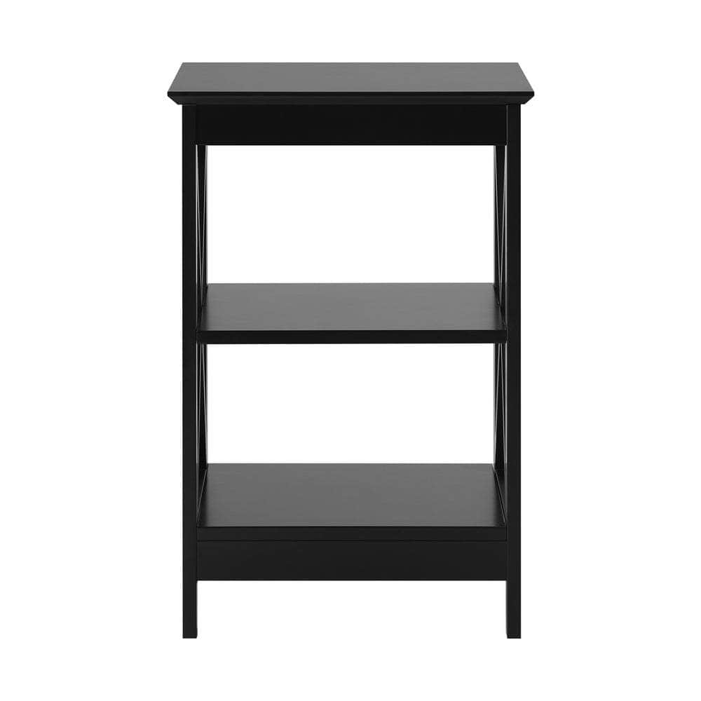 Side Table 3-tier Shelf X-Structured Sides Black