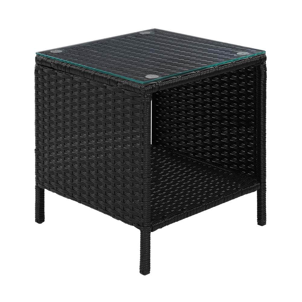 Side Table Coffee Patio Outdoor Furniture Rattan Desk Indoor Garden Black