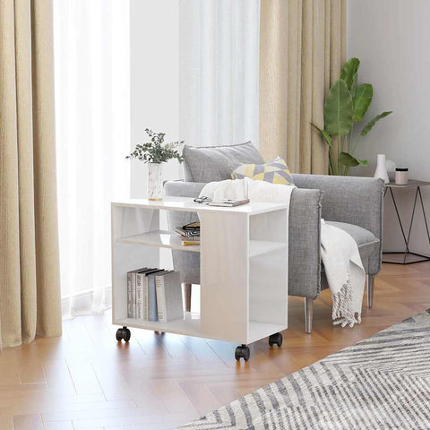 Side Table High Gloss White Engineered Wood