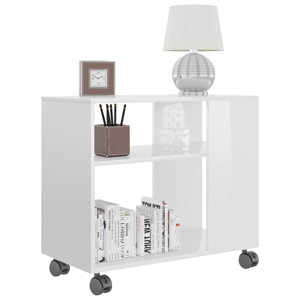 Side Table High Gloss White Engineered Wood