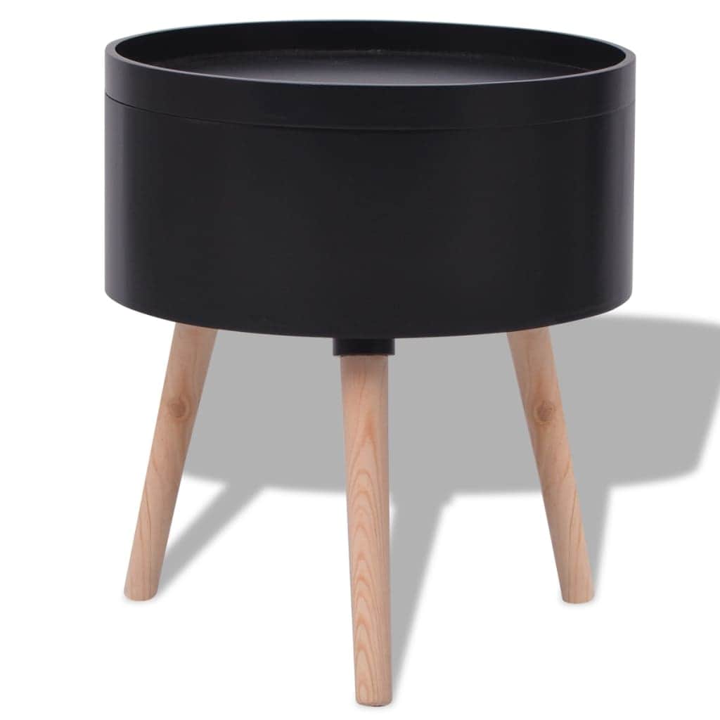 Side Table with Serving Tray Round  Black