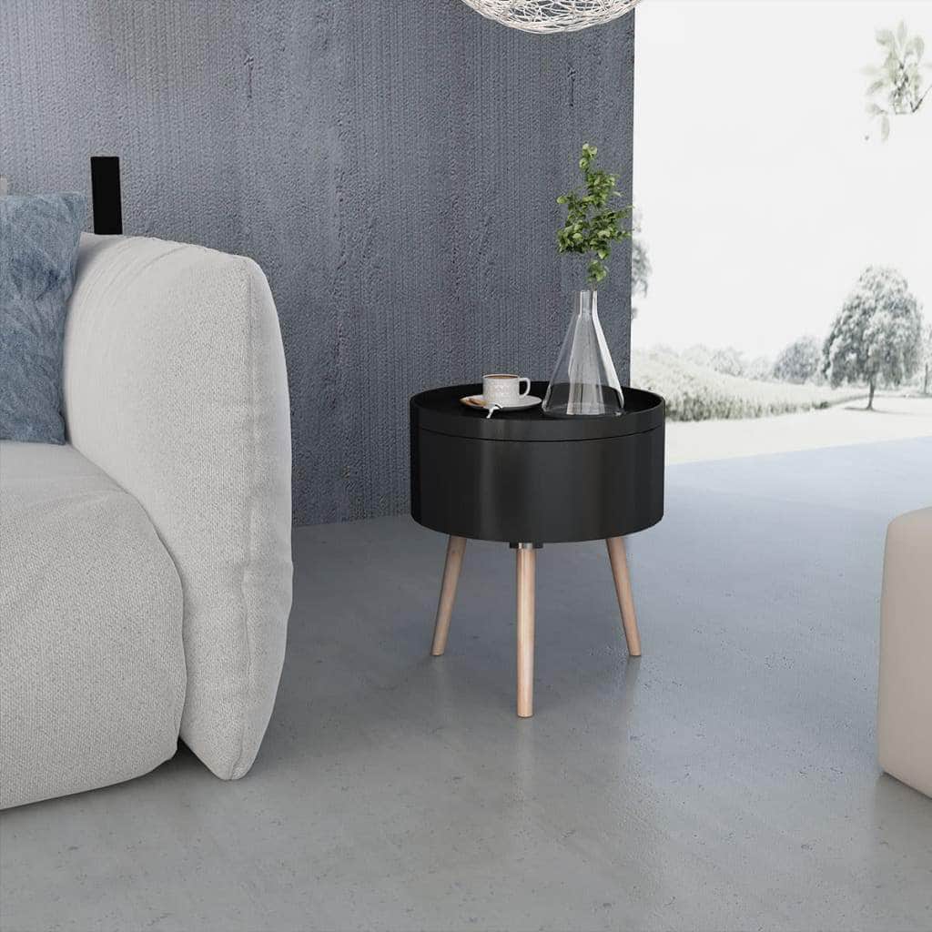 Side Table with Serving Tray Round  Black