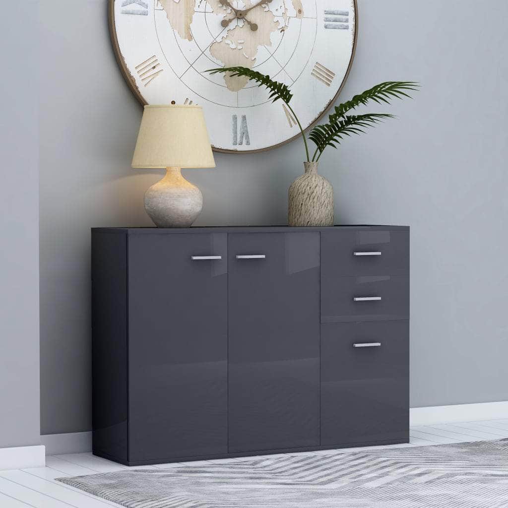 Sideboard High Gloss Grey Chipboard