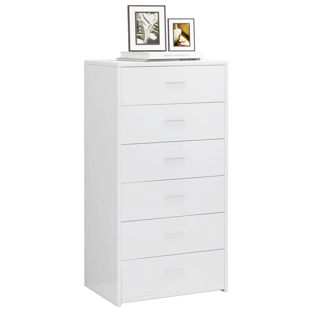 Sideboard with 6 Drawers High Gloss White -Chipboard