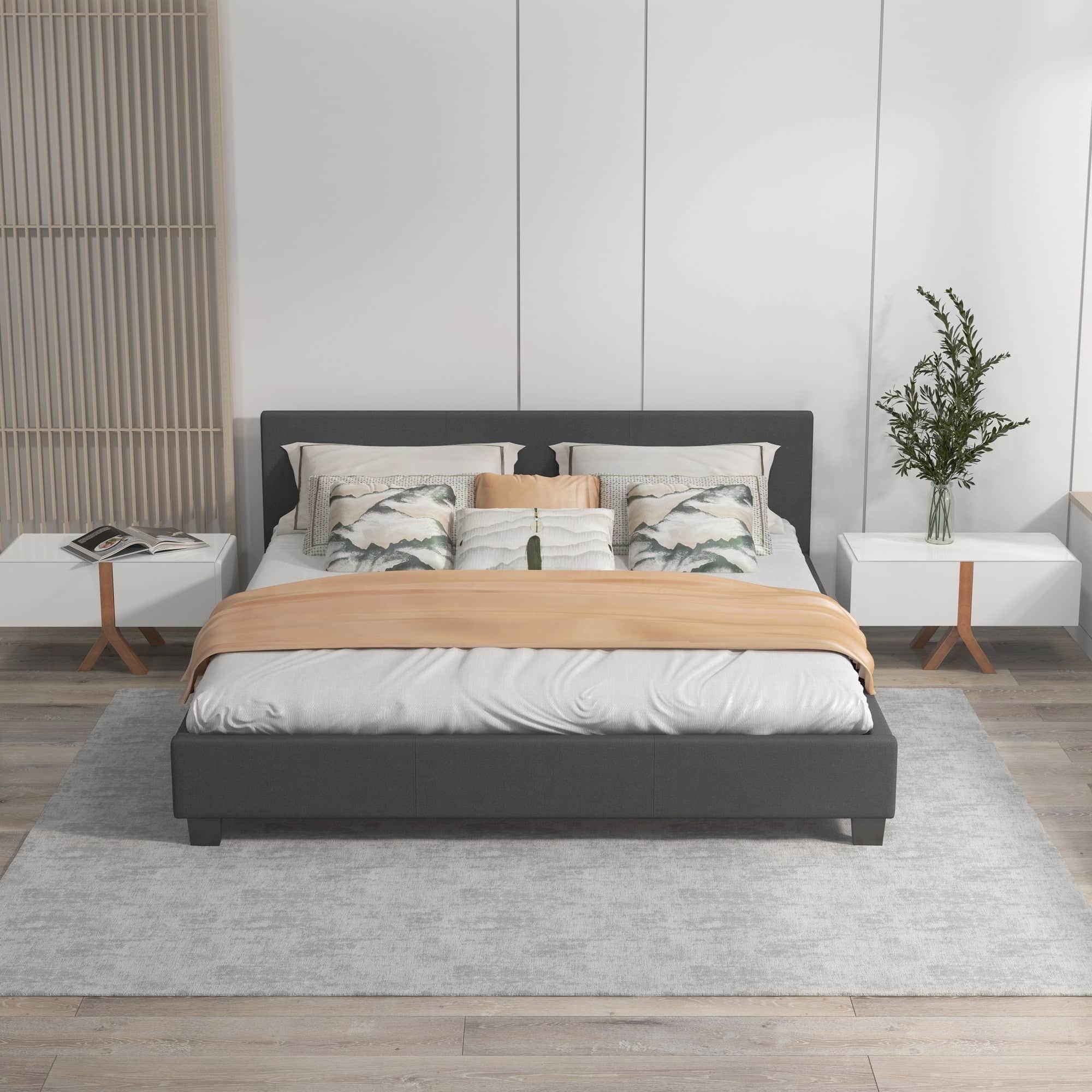 Sienna Luxury Upholstered Bed Frame with Headboard Charcoal Single