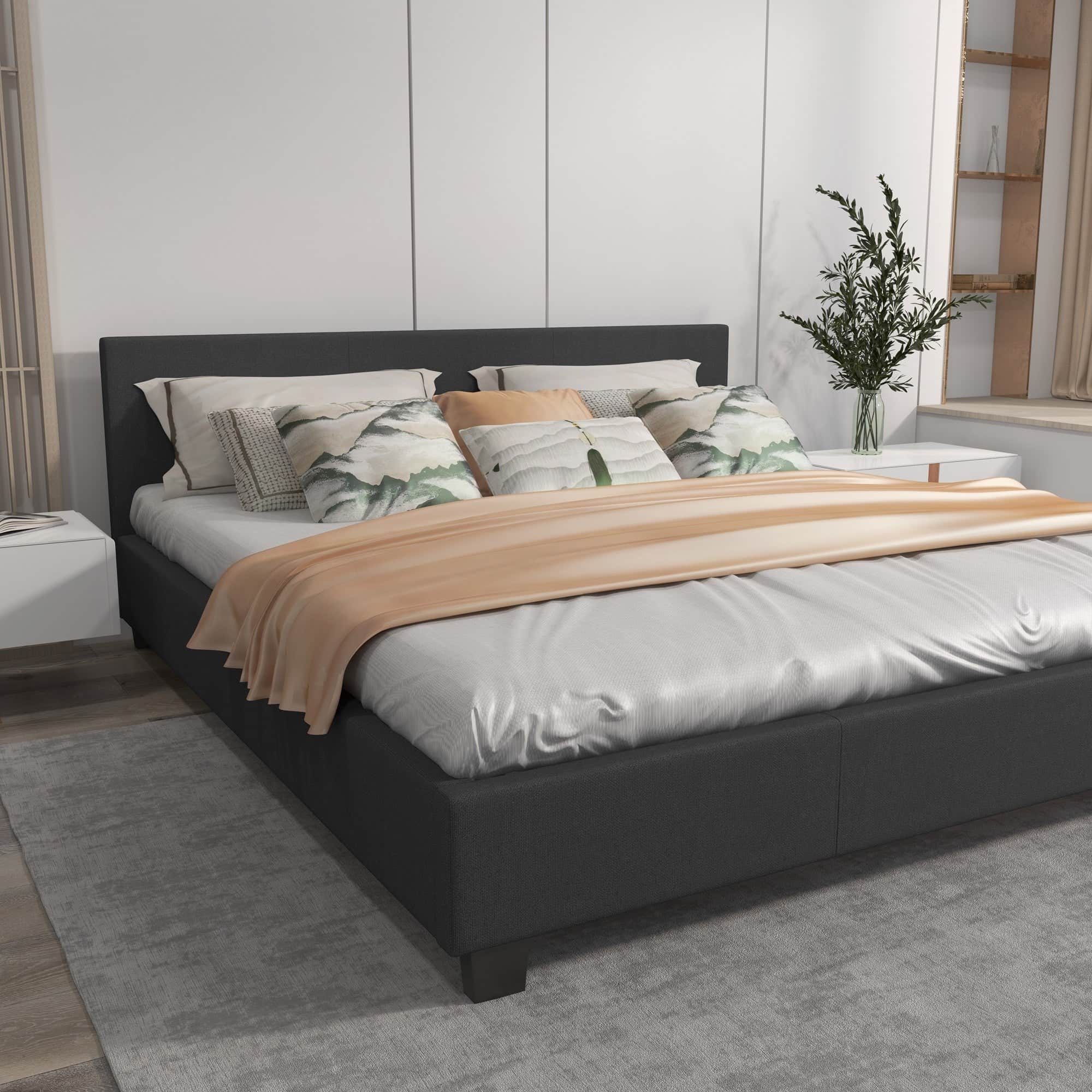 Sienna Luxury Upholstered Bed Frame with Headboard Charcoal Single