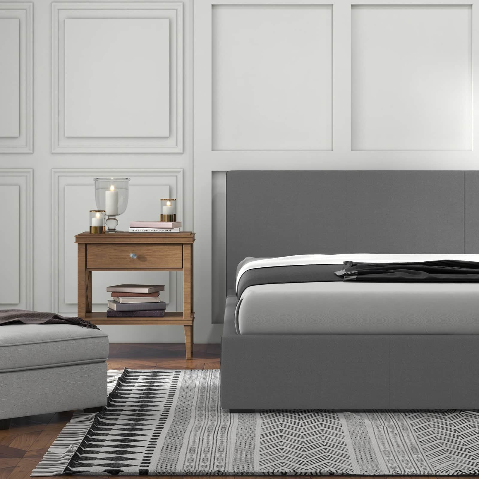 Sienna Luxury Upholstered Bed Frame with Headboard Grey-King Single