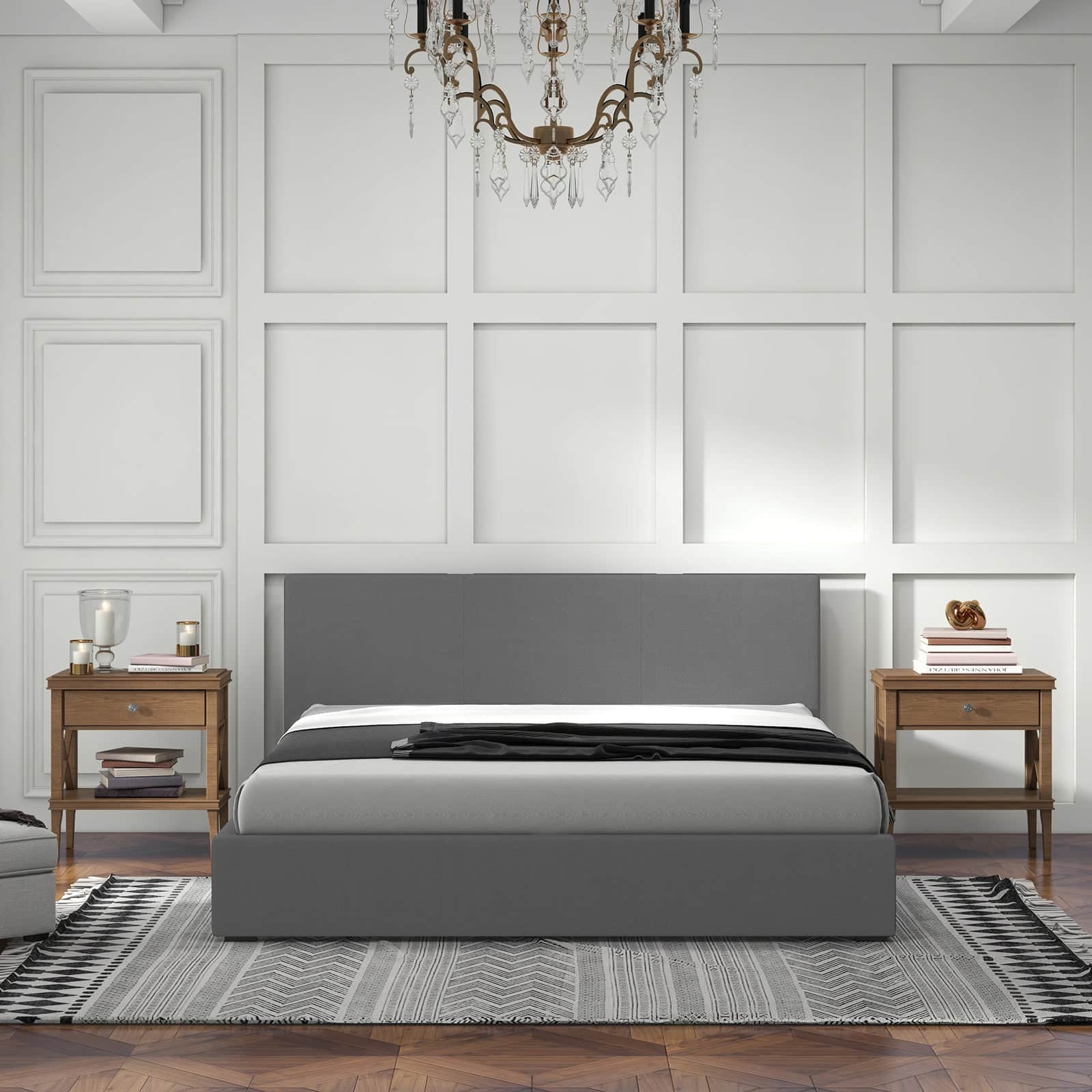Sienna Luxury Upholstered Bed Frame with Headboard Grey-King Single