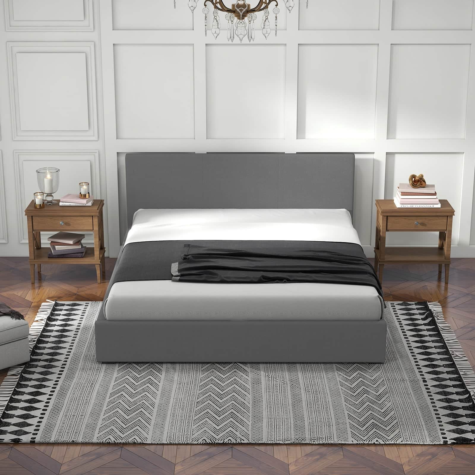 Sienna Luxury Upholstered Bed Frame with Headboard Grey Single