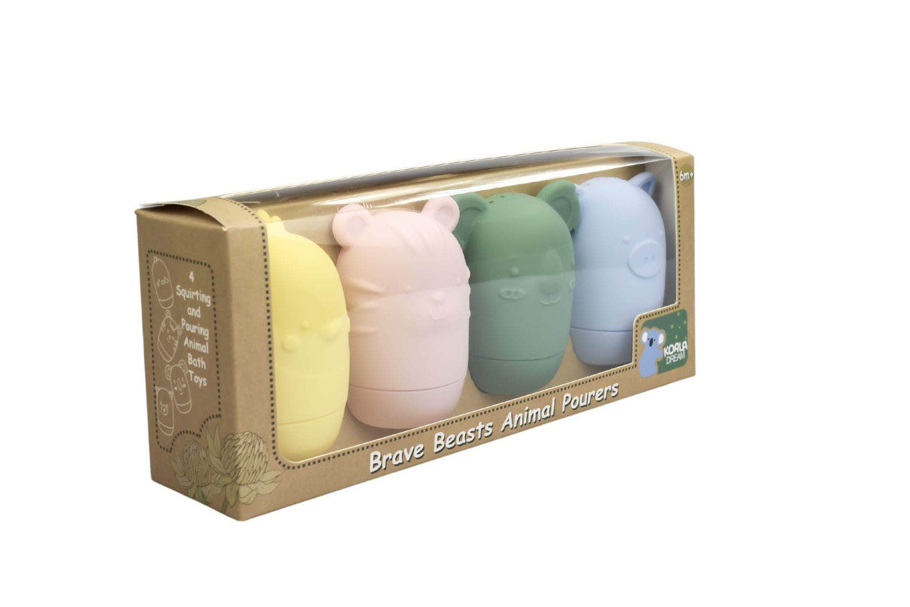 Silicone brave beasts animal pourers 4 pcs set- pastel