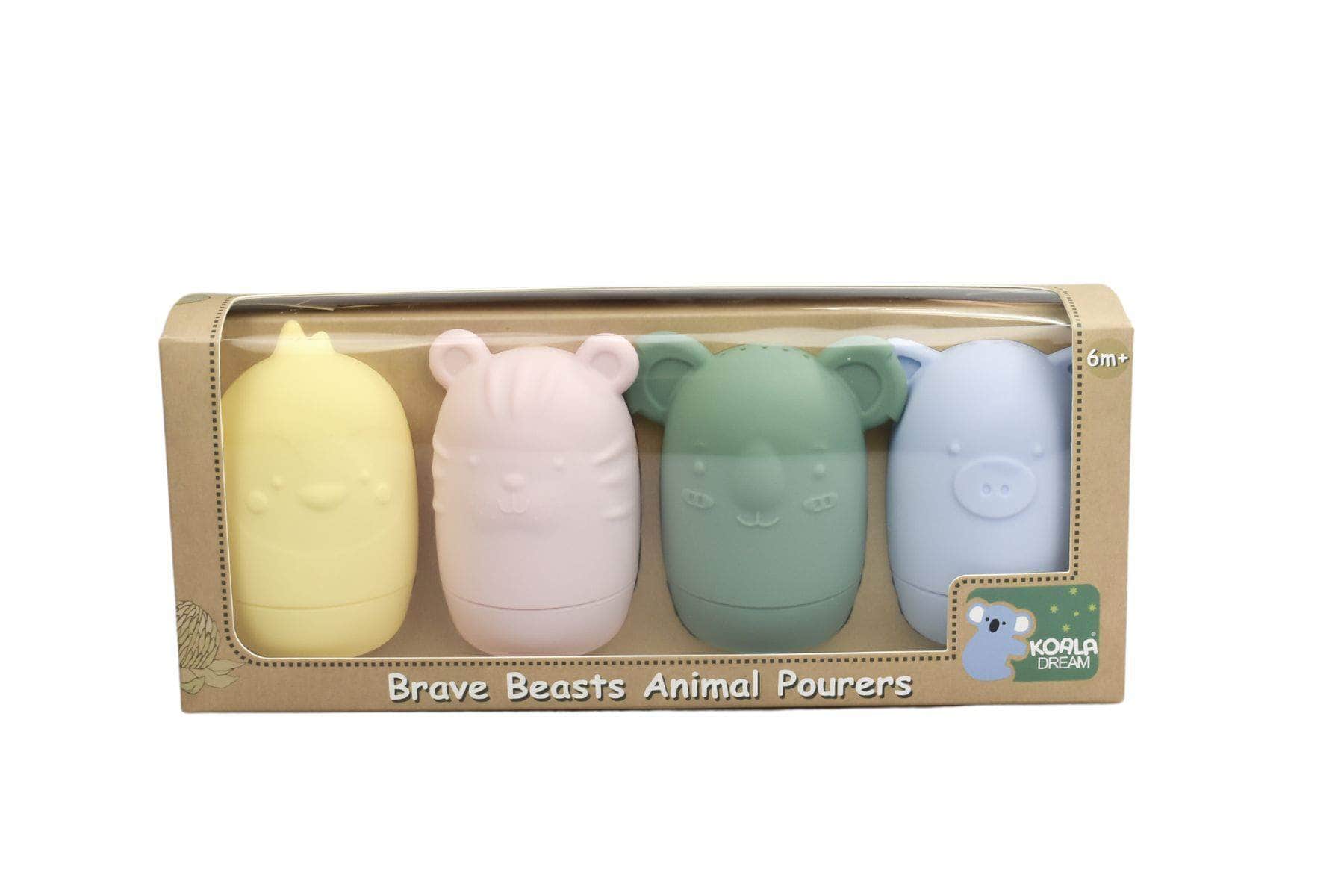 Silicone brave beasts animal pourers 4 pcs set- pastel