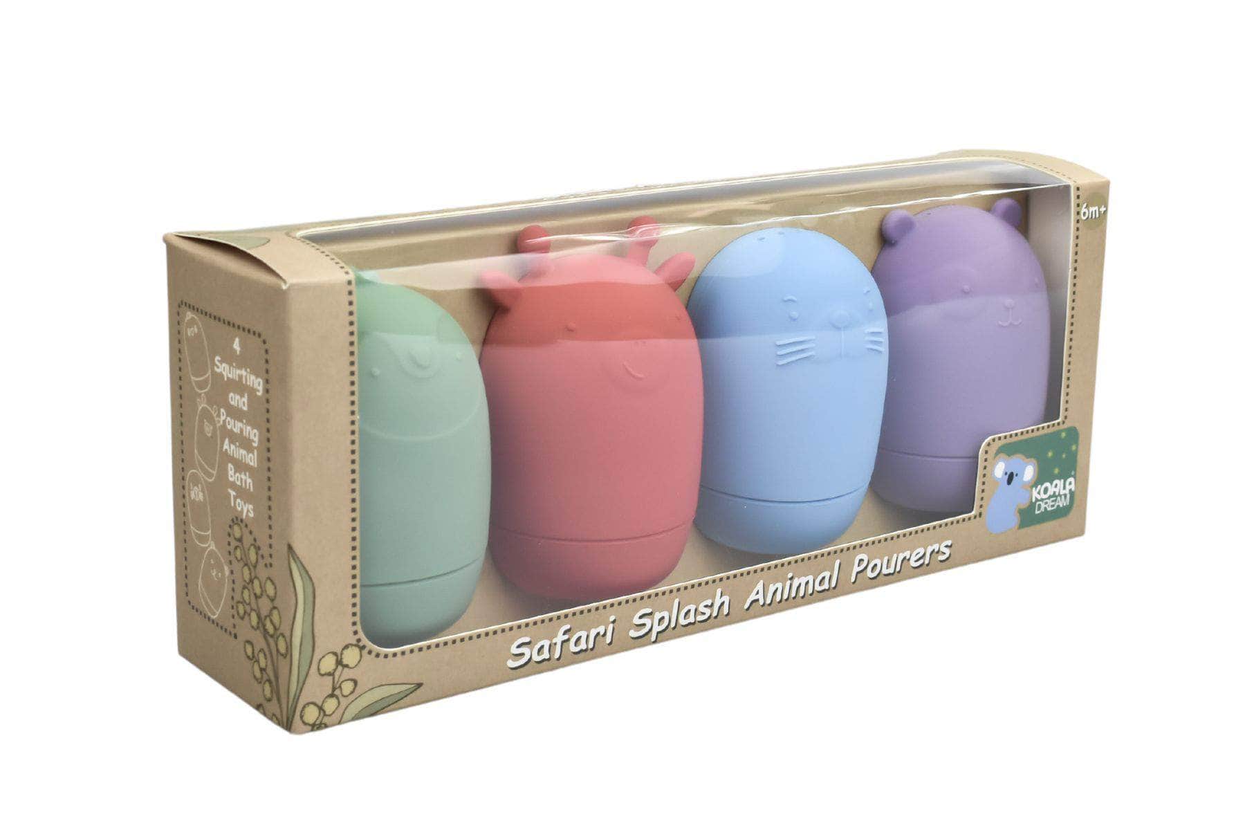 Silicone safari splash animal pourers 4 pcs set- brights