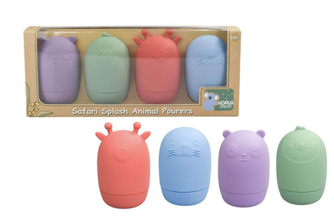 Silicone safari splash animal pourers 4 pcs set- brights