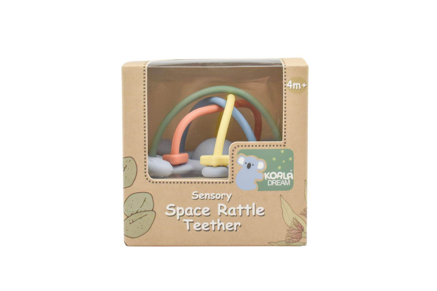 Silicone sensory space rattle teether blue