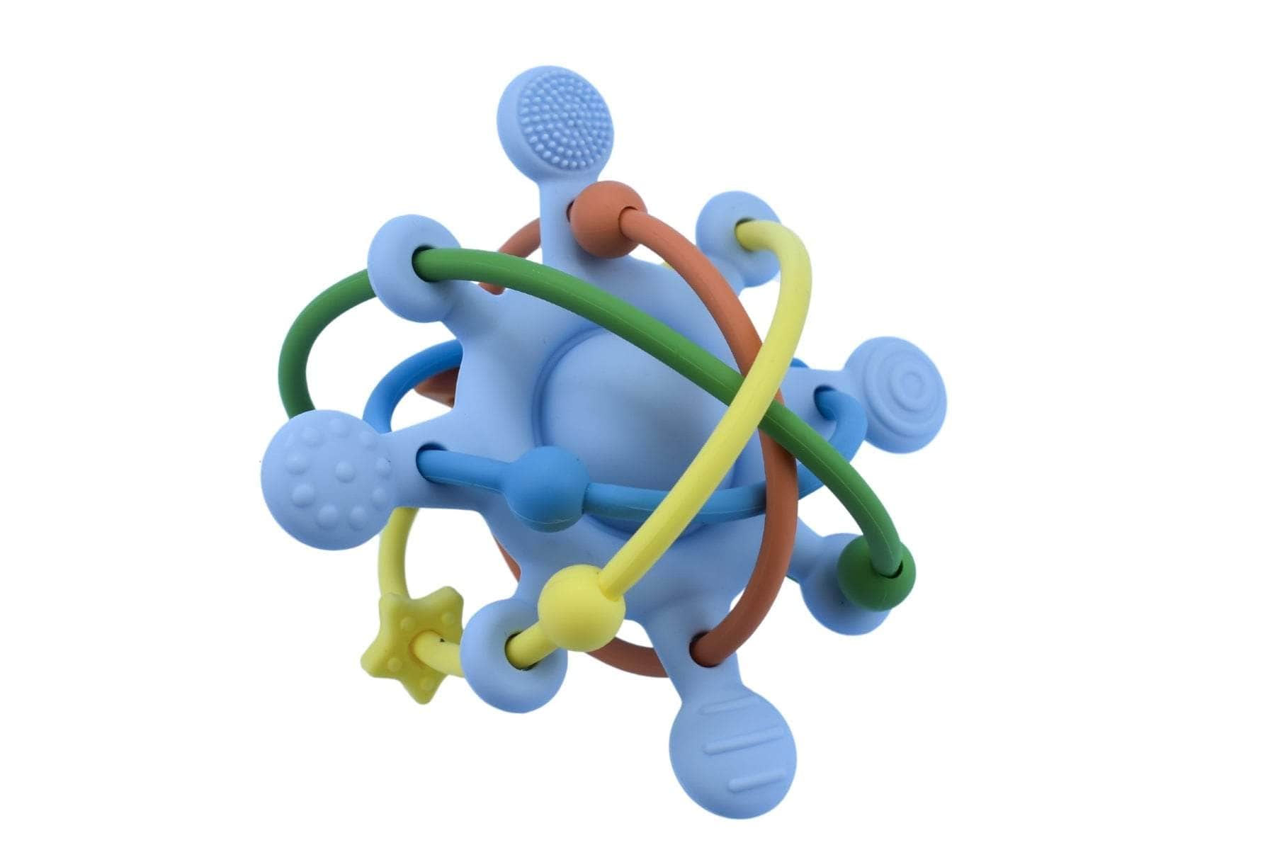 Silicone sensory space rattle teether blue