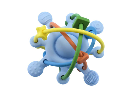 Silicone sensory space rattle teether blue