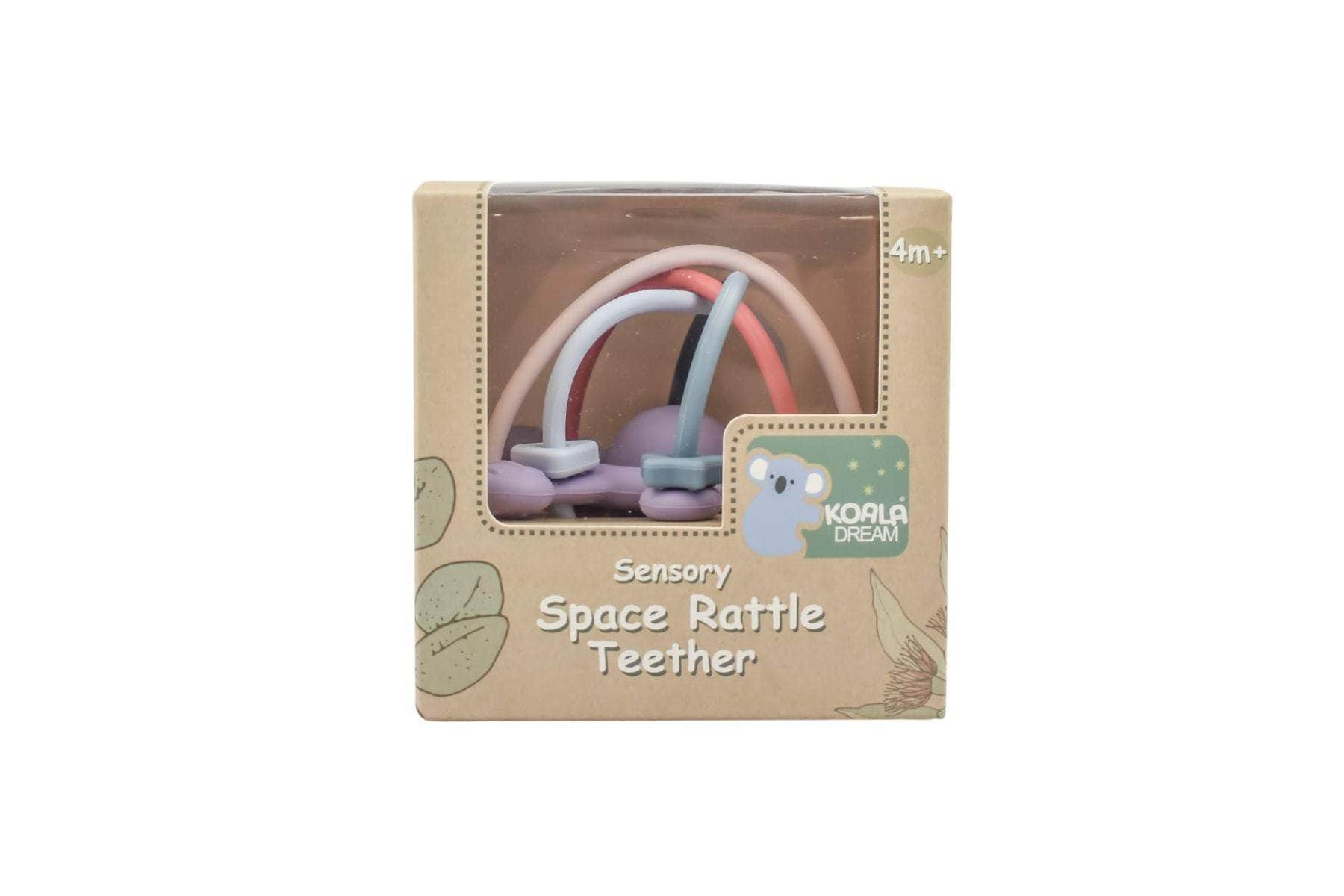 Silicone sensory space rattle teether purple