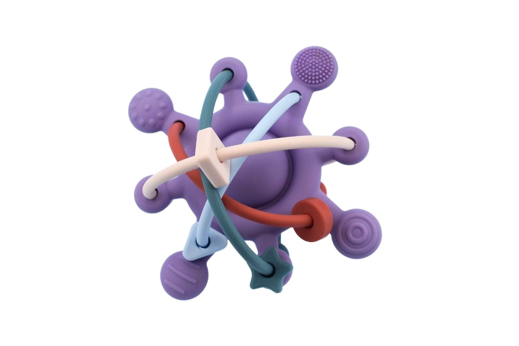 Silicone sensory space rattle teether purple