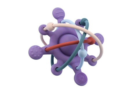 Silicone sensory space rattle teether purple