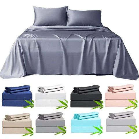 Silky Soft Bamboo Blend Sheet Set: 4pcs with Fitted Bed Sheets & Pillowcases for Luxurious Bedding and Bedroom Décor