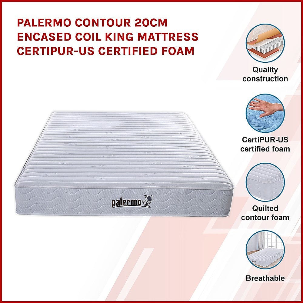 Simple Deals Contour 20cm Encased Coil King Mattress CertiPUR-US Certified Foam