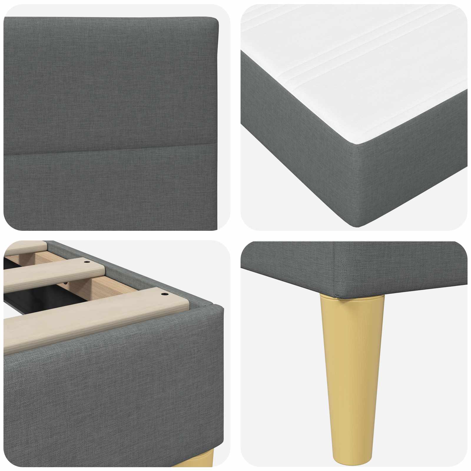 Single Bed Frame Dark Grey with Mattress Padded Headboard Polyester Upholstered Plywood