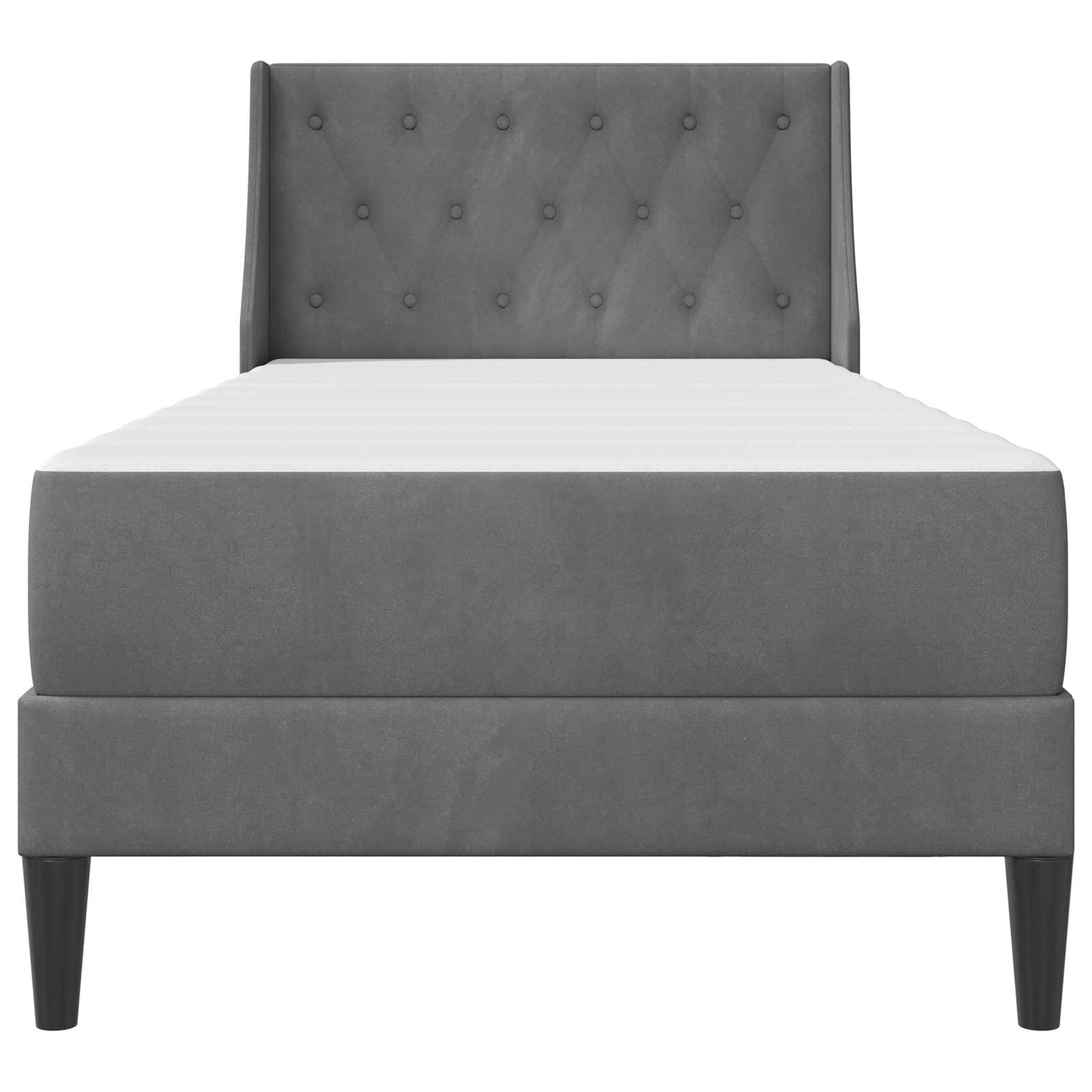 Single Bed Frame Dark Grey with Mattress Velvet Upholstered Plywood