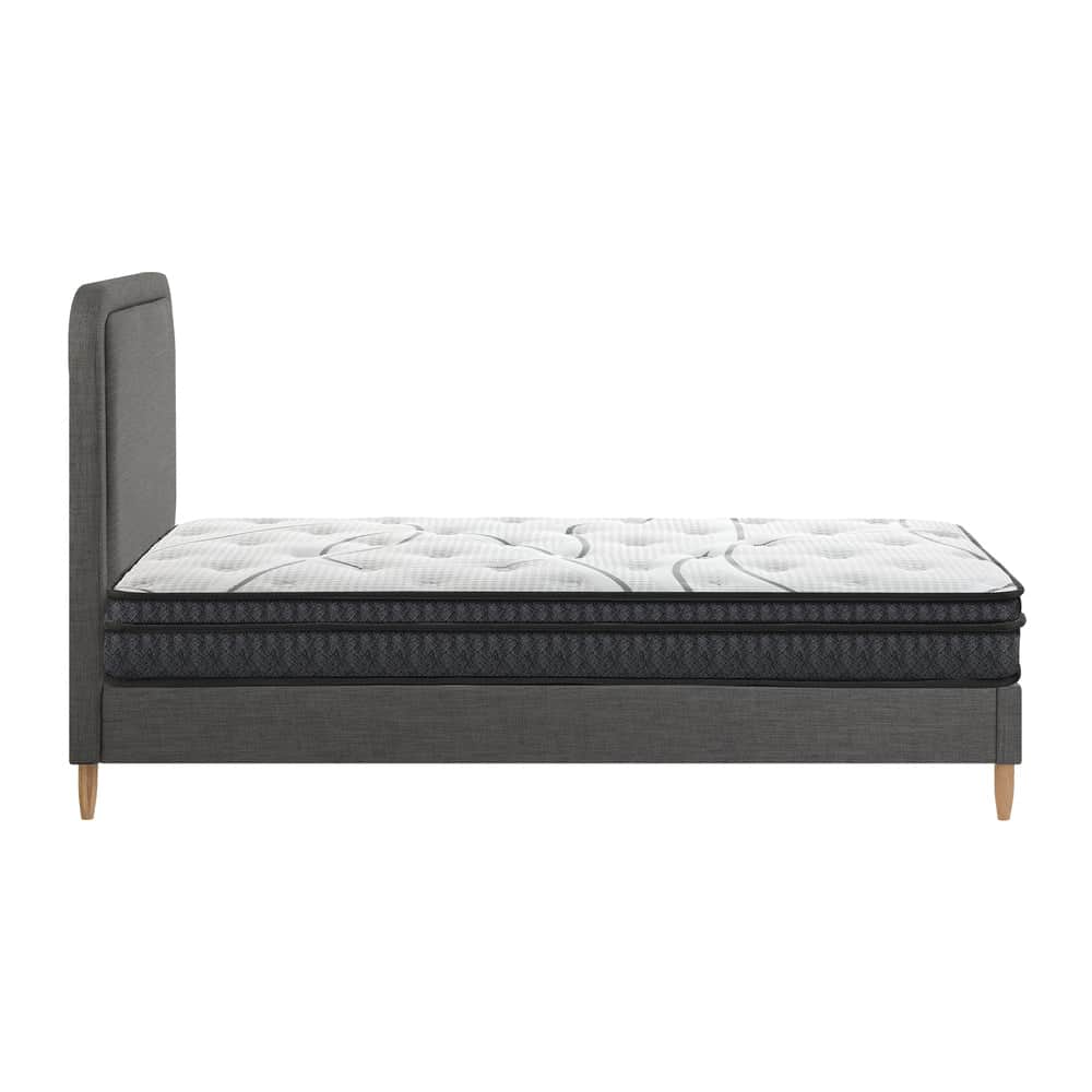 Single Bed Frame with Bonnell Spring Mattress Upholstered Base Grey