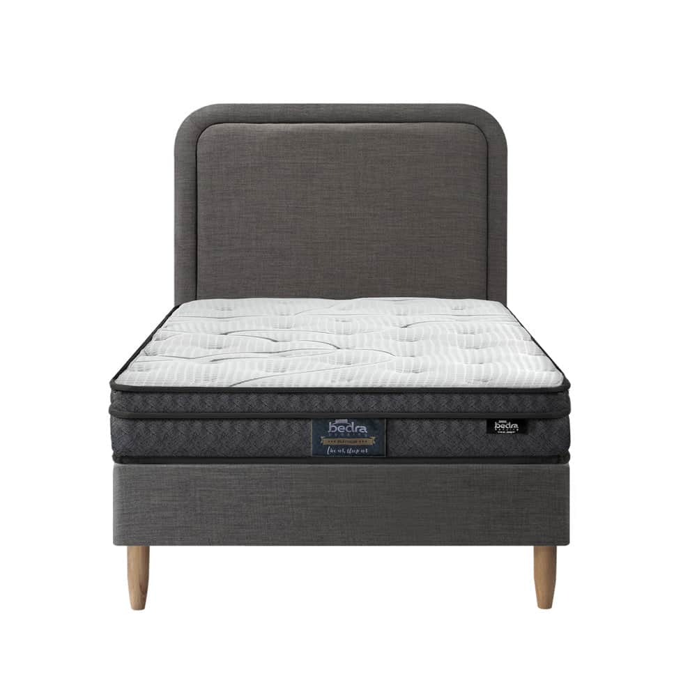Single Bed Frame with Bonnell Spring Mattress Upholstered Base Grey