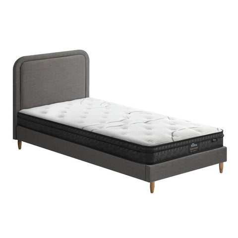 Single Bed Frame with Bonnell Spring Mattress Upholstered Base Grey