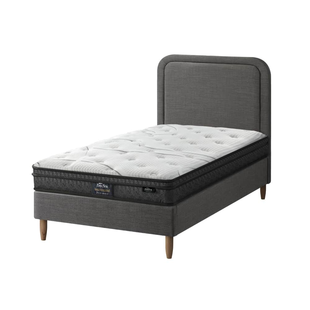 Single Bed Frame with Bonnell Spring Mattress Upholstered Base Grey