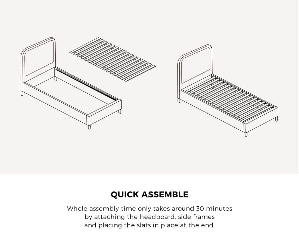 Single Bed Frame with Bonnell Spring Mattress Upholstered Base Grey